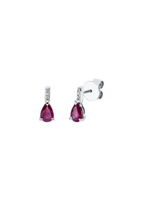 Ruby stud earrings 2x 0.4 ct with 6 diamonds 2x 0.01 ct, G/SI1 in 750 white gold
