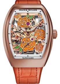 Franck Muller Vanguard Rose Skeleton 42.3 x 32mm - V32S6SQTROSE(OR)5N - Ladies watch with multicolor dial and alligator leather strap