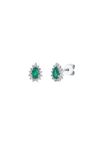 Emerald stud earrings 2x 0.19 ct with 26 diamonds 2x 0.09 ct, G/SI1 in 750 white gold