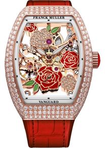 Franck Muller Vanguard Rose Skeleton 42,3 x 32mm - V-32-S6-SQT-ROSE-D-CD-2RO-(RG)-5N - Ladies' watch with diamonds, multicolored dial
