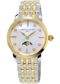 Frederique Constant Slimline Ladies Moonphase 30mm - FC-206MPWD1S3B - Ladies watch with diamonds, mother of pearl dial and stainless steel bracelet