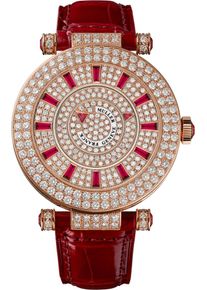 Franck Muller Round Double Mystery 39mm - 39-DM-D-2R-CD-5N-RUB-ALLRED - Ladies' watch with diamonds, rose gold-colored dial and alligator leather