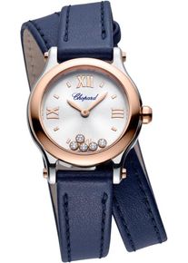Chopard Happy Sport Quartz 25mm - 278620-6001 - Ladies watch with diamonds, silver dial and calfskin strap