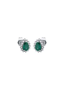 Emerald stud earrings 2x 0.3 ct with 28 diamonds 2x 0.105 ct, G/SI1 in 750 white gold