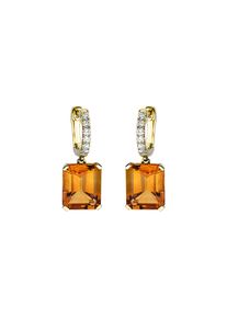 Citrine earrings 2x 3.85 cts with 12 diamonds 2x 0.135 cts, G/SI1 in 750 yellow gold