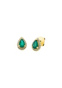 Emerald stud earrings 2x 0.375 ct with 36 diamonds 2x 0.07 ct, G/SI1 in 750 yellow gold