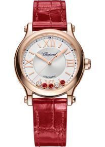 Chopard Happy Sport Automatic 33mm - 275378-5011 - Ladies watch with diamonds, silver dial and alligator leather strap