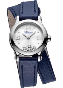 Chopard Happy Sport Quartz 25mm - 278620-3001 - Ladies watch with diamonds, silver dial and calfskin strap
