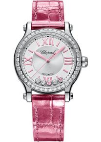 Chopard Happy Sport Automatic 33mm - 278608-3008 - Ladies watch with diamonds, silver dial and alligator leather strap