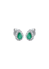 Emerald stud earrings 2x 0.355 ct with 26 diamonds 2x 0.17 ct, G/SI1 in 750 white gold