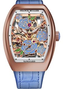 Franck Muller Vanguard Rose Skeleton 42.3 x 32mm - V32S6SQTROSE(BL)5N - Ladies watch with multicolor dial and alligator leather strap