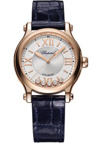 Chopard Happy Sport Automatic 33mm - 275378-5001 - Ladies watch with diamonds, silver dial and alligator leather strap
