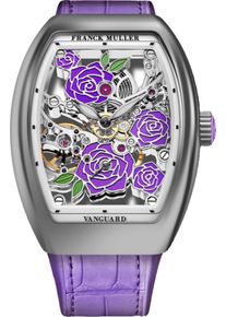 Franck Muller Vanguard Rose Skeleton 42.3 x 32mm - V32S6SQTROSE(VL)OG - Ladies watch with multicolor dial and alligator leather strap