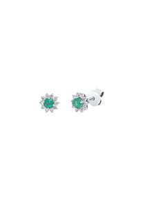 Emerald stud earrings 2x 0.12 ct with 20 diamonds 2x 0.09 ct, G/SI1 in 750 white gold