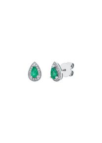 Emerald stud earrings 2x 0.21 ct with 34 diamonds 2x 0.045 ct, G/SI1 in 750 white gold