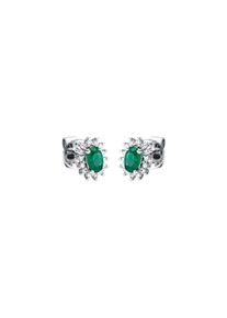 Emerald stud earrings 2x 0.21 ct with 28 diamonds 2x 0.075 ct, G/SI in 750 white gold