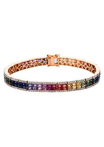 Sapphire bracelet Rainbow 10.72 cts with 284 diamonds 1.16 cts, G/SI1 in 750 rose gold