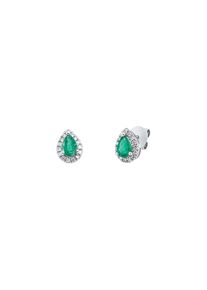 Emerald stud earrings 2x 0.375 ct with 30 diamonds 2x 0.115 ct, G/SI1 in 750 white gold