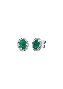 Emerald stud earrings 2x 0.62 ct with 40 diamonds 2x 0.12 ct, G/SI1 in 750 white gold