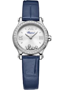 Chopard Happy Sport Quartz 25mm - 278620-3002 - Ladies watch with diamonds, silver dial and alligator leather strap