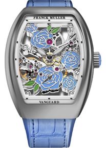 Franck Muller Vanguard Rose Skeleton 42.3 x 32mm - V32S6SQTROSE(BL)OG - Ladies watch with multicolor dial and alligator leather strap