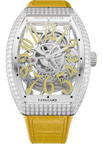 Franck Muller Vanguard Slim Skeleton 46.3 x 35mm - V35ATSQTDACJA - Ladies' watch with diamonds, skeletonized dial and alligator leather strap