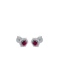 Ruby stud earrings 2x 0.41 ct with 36 diamonds 2x 0.115 ct, G/SI1 in 750 white gold