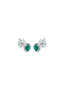 Emerald stud earrings 2x 0.155 ct with 30 diamonds 2x 0.04 ct, G/SI1 in 750 white gold