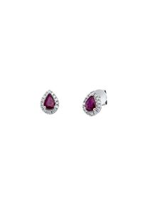 Ruby stud earrings 2x 0.39 ct with 30 diamonds 2x 0.115 ct, G/SI1 in 750 white gold