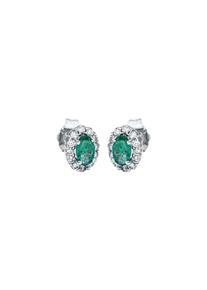 Emerald stud earrings 2x 0.2 ct with 24 diamonds 2x 0.125 ct, G/SI1 in 750 white gold