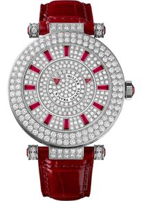 Franck Muller Round Double Mystery 42mm - 42-DM-D-2R-CD-AC-RUB-ALLRED - Ladies' watch with diamonds, silver-colored dial and alligator leather