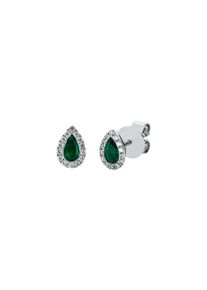Emerald stud earrings 2x 0.205 ct with 28 diamonds 2x 0.065 ct, G/SI1 in 750 white gold