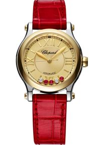 Chopard Happy Sport Automatic 33mm - 278573-4001 - Ladies watch with diamonds, silver dial and alligator leather strap
