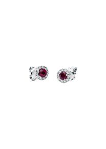 Ruby stud earrings 2x 0.145 ct with 20 diamonds 2x 0.07 ct, G/SI1 in 750 white gold