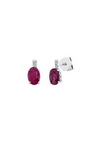 Ruby stud earrings 2x 0.715 ct with 4 diamonds 2x 0.02 ct, G/SI1 in 750 white gold