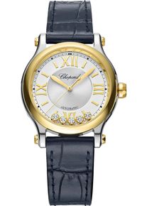 Chopard Happy Sport Automatic 33mm - 278608-4001 - Ladies watch with diamonds, silver dial and alligator leather strap