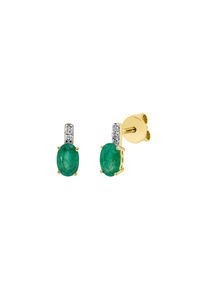 Emerald stud earrings 2x 0.415 ct with 4 diamonds 2x 0.02 ct, G/SI in 750 yellow gold