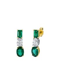 Emerald stud earrings 2x 0.97 ct with 2 diamonds 2x 0.35 ct, G/SI1 in 750 yellow gold