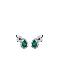 Emerald stud earrings 2x 0.225 ct with 26 diamonds 2x 0.085 ct in 750 white gold