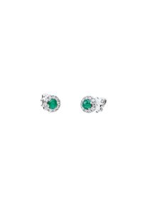 Emerald stud earrings 2x 0.115 ct with 20 diamonds 2x 0.07 ct, G/SI1 in 750 white gold