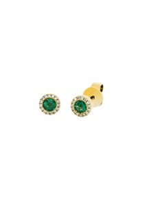 Emerald stud earrings 2x 0.155 ct with 30 diamonds 2x 0.04 ct, G/SI1 in 750 yellow gold