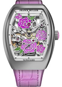Franck Muller Vanguard Rose Skeleton 42.3 x 32mm - V32S6SQTROSE(RS)OG - Ladies watch with multicolor dial and alligator leather strap