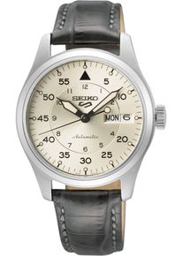 Seiko 5 Sports 36mm - SRPJ87K1 - Ladies' watch with silver-colored dial and leather strap