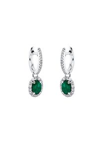 Emerald earrings 2x 0.41 ct with 52 diamonds 2x 0.18 ct, G/SI1 in 750 white gold