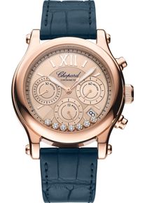 Chopard Happy Sport Chrono Automatic 40mm - 274653-5001 - Ladies watch with diamonds, rose gold dial and alligator leather strap