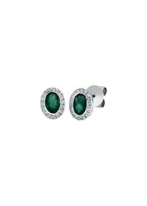 Emerald stud earrings 2x 0.43 ct with 32 diamonds 2x 0.07 ct, G/SI1 in 750 white gold