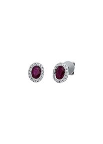 Ruby stud earrings 2x 0.52 ct with 32 diamonds 2x 0.07 ct, G/SI1 in 750 white gold
