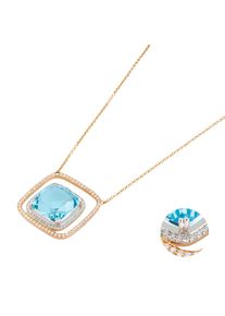 Ponte Vecchio Gioielli Butterfly necklace with pendant - CP1561TAWR - in 750 rose gold with diamonds (0.0.77 carat) and 1 topaz