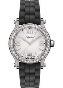 Chopard Happy Sport Mini Quartz 30mm - 278590-3003 - Ladies watch with diamonds, silver dial and rubber strap