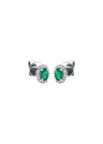 Emerald stud earrings 2x 0.225 ct with 32 diamonds 2x 0.05 ct, G/SI1 in 750 white gold